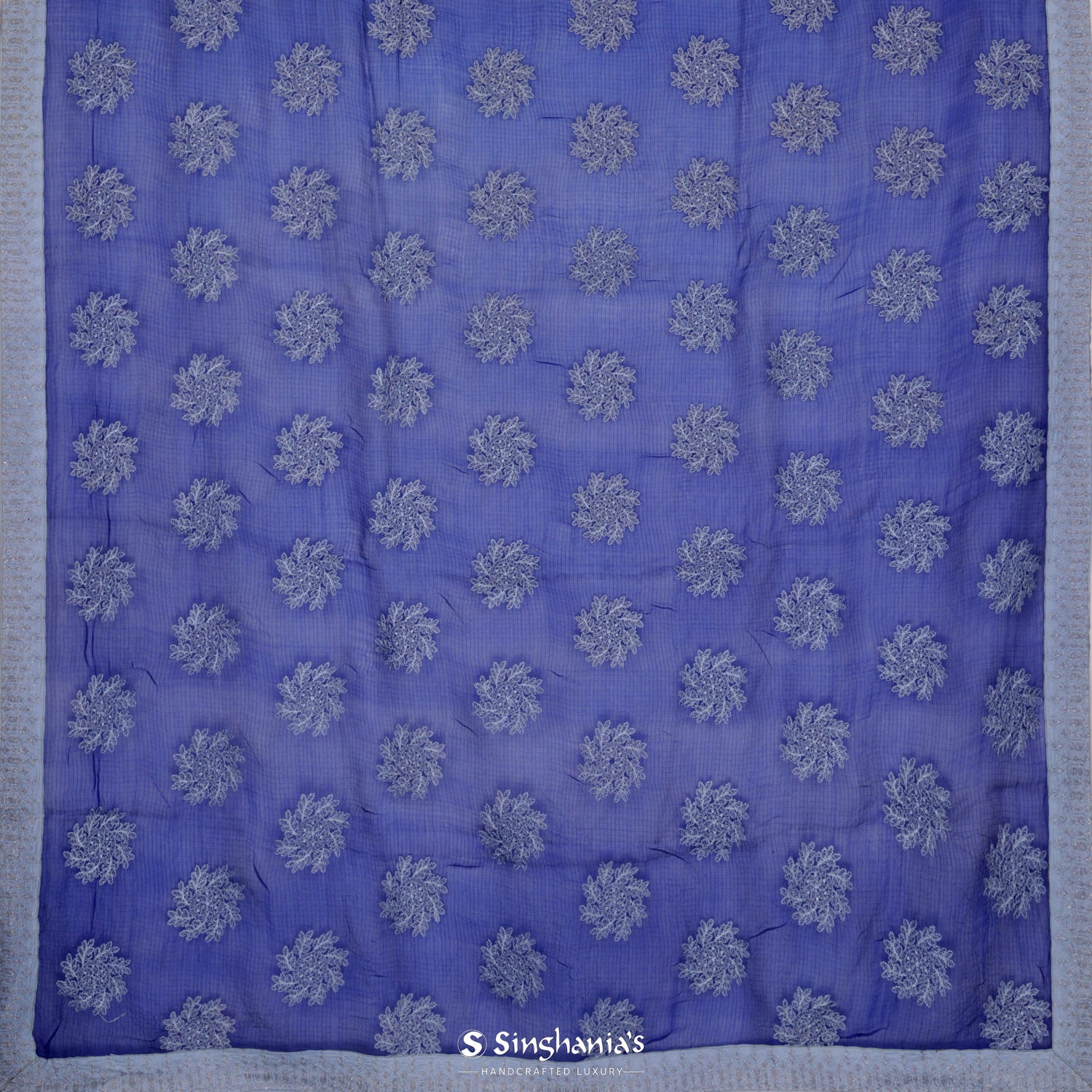 Penn Blue Kota Silk Saree With Floral Embroidery