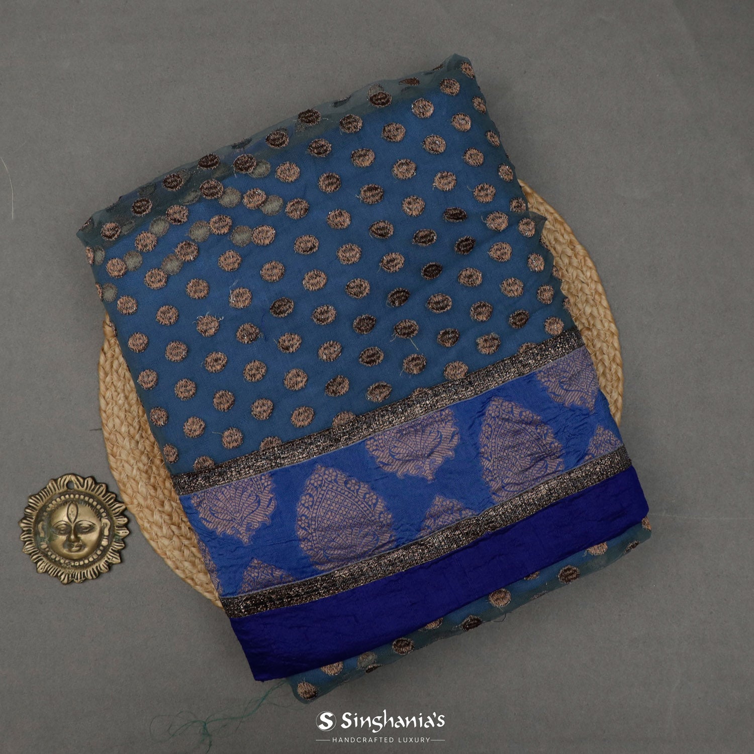 Glaucous Blue Net Saree With Butti Pattern