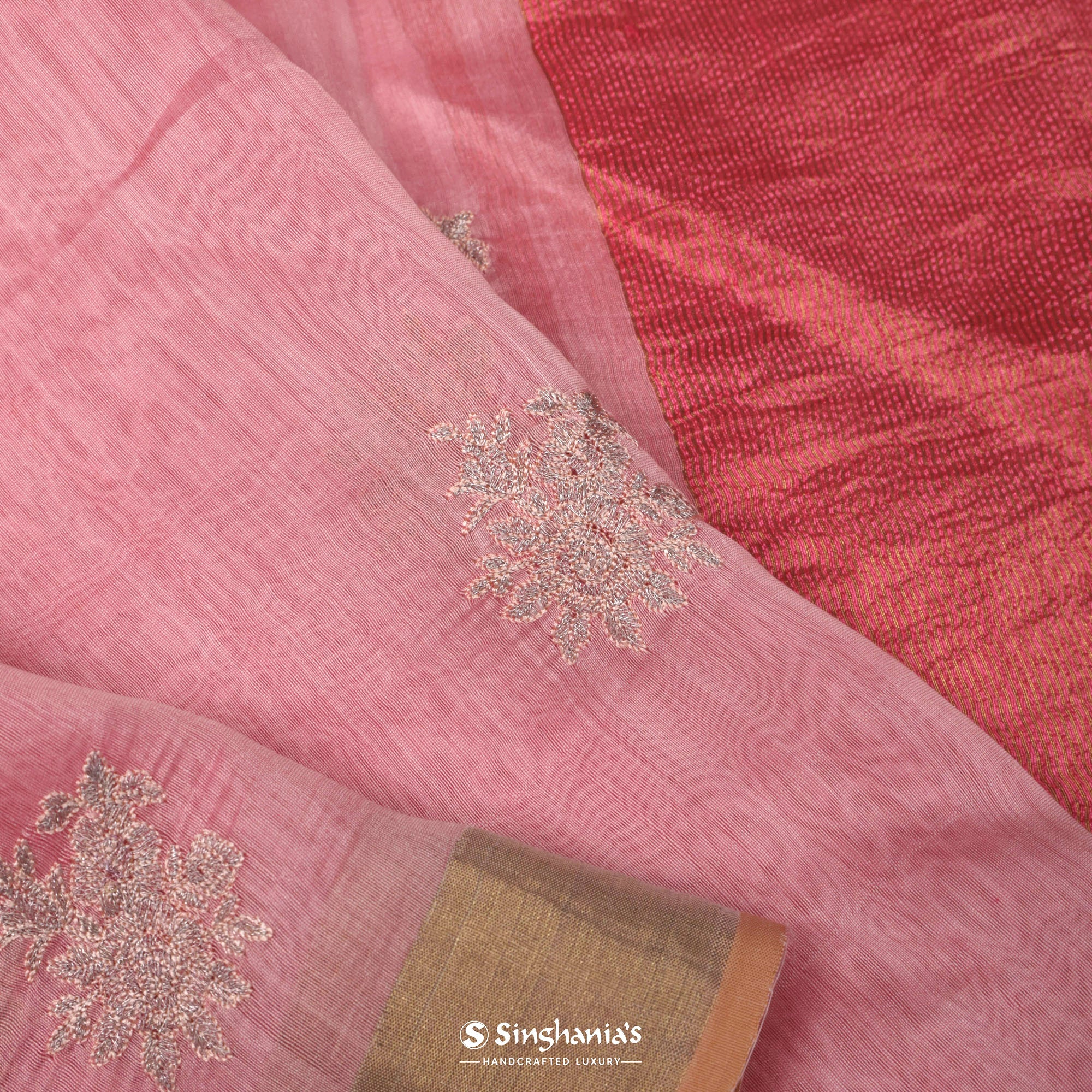 Light Pink Chanderi Saree With Floral Motif Pattern