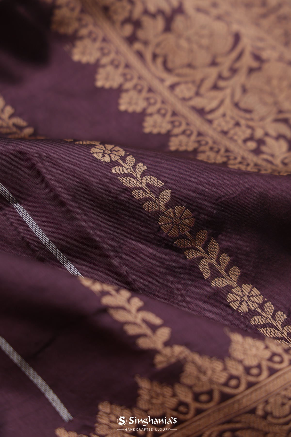Purple Violet Banarasi Silk Saree With Floral Buttas Design
