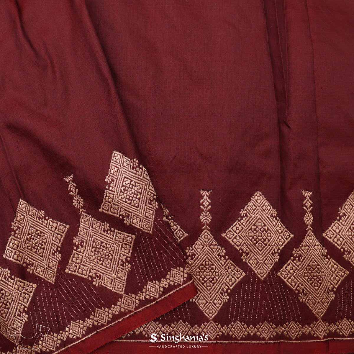 Sangria Red Banarasi Silk Saree With Stripes Design