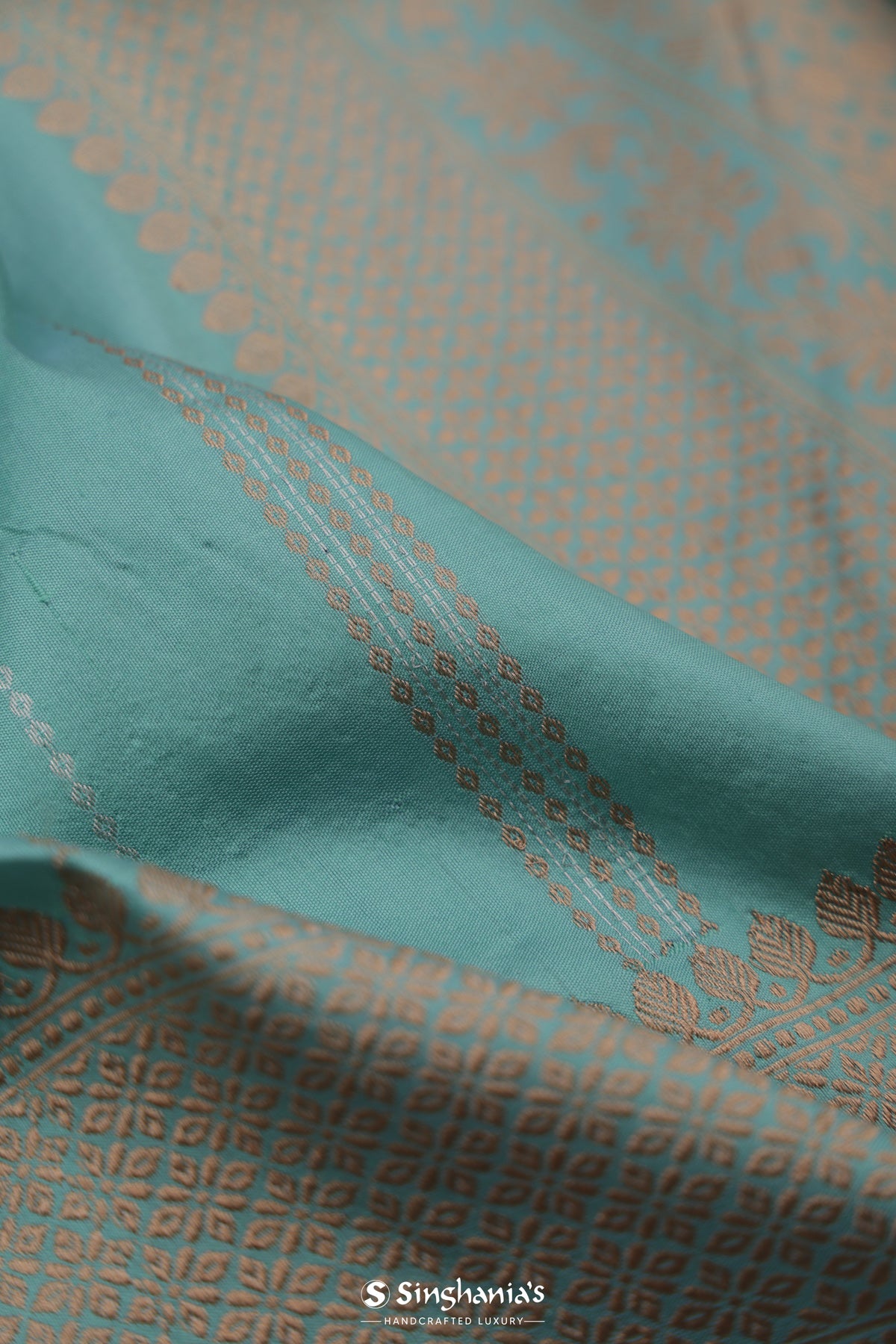 Powder Blue Banarasi Silk Saree With Stripes Design