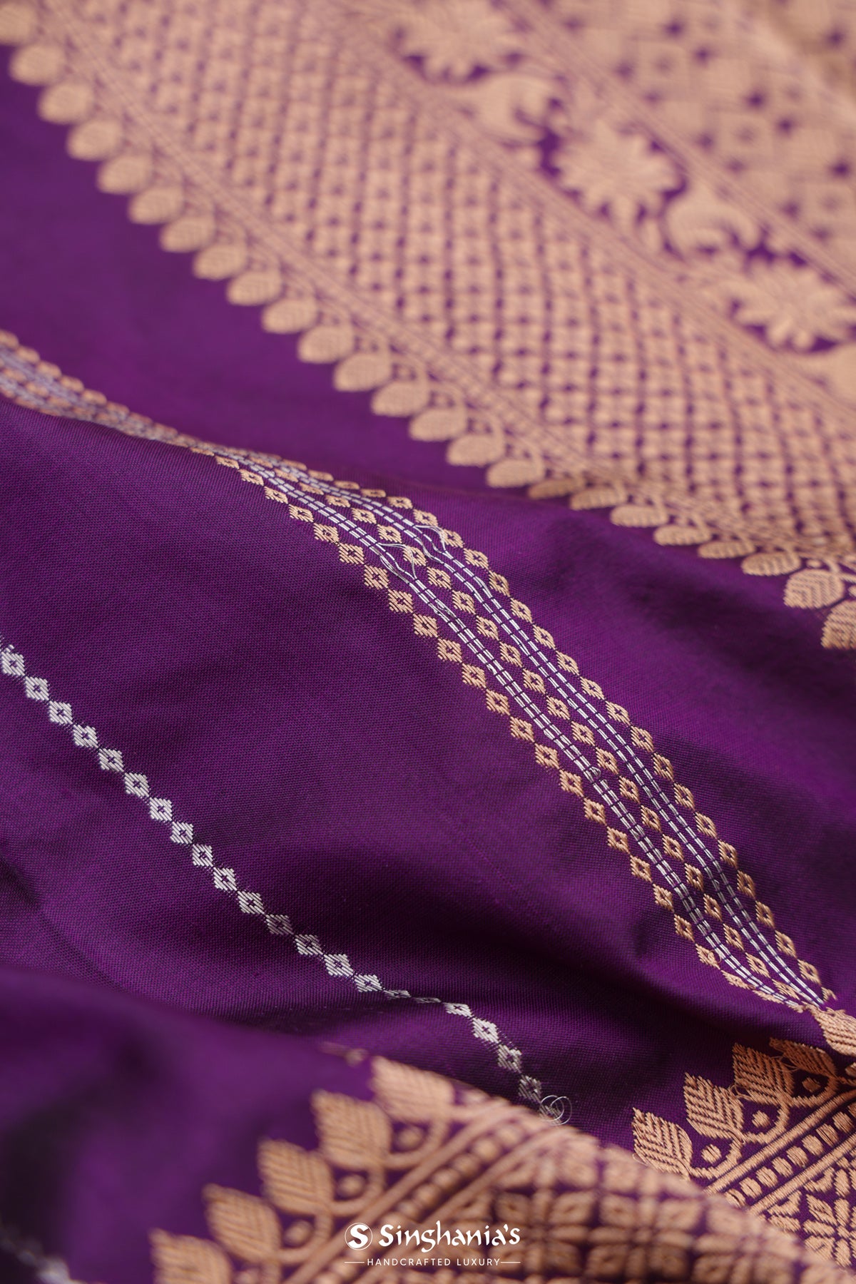 Imperial Purple Banarasi Silk Saree With Stripes Design