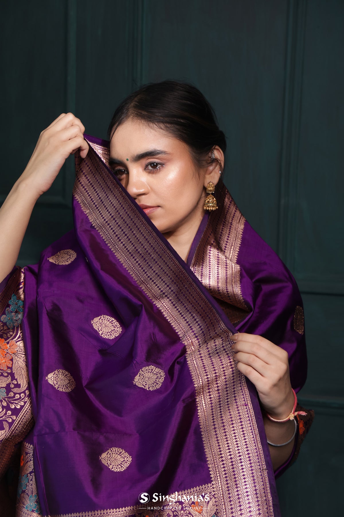 Eminence Purple Banarasi Silk Saree With Floral Buttas Design