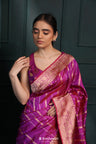 Fandango Purple Dual Tone Banarasi Silk Saree With Floral Stripes Weaving