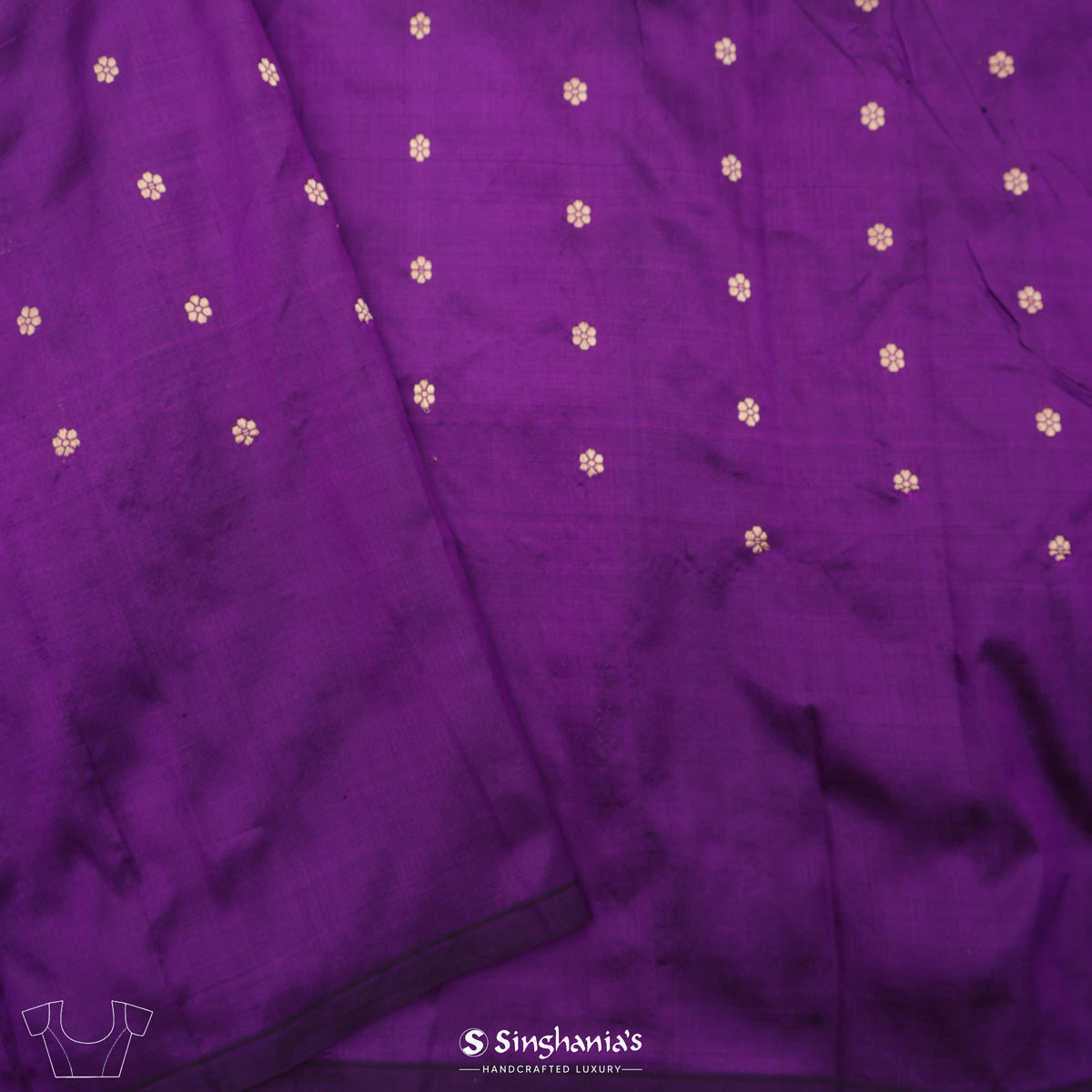 Munsell Purple Banarasi Silk Saree With Floral Buttas Design