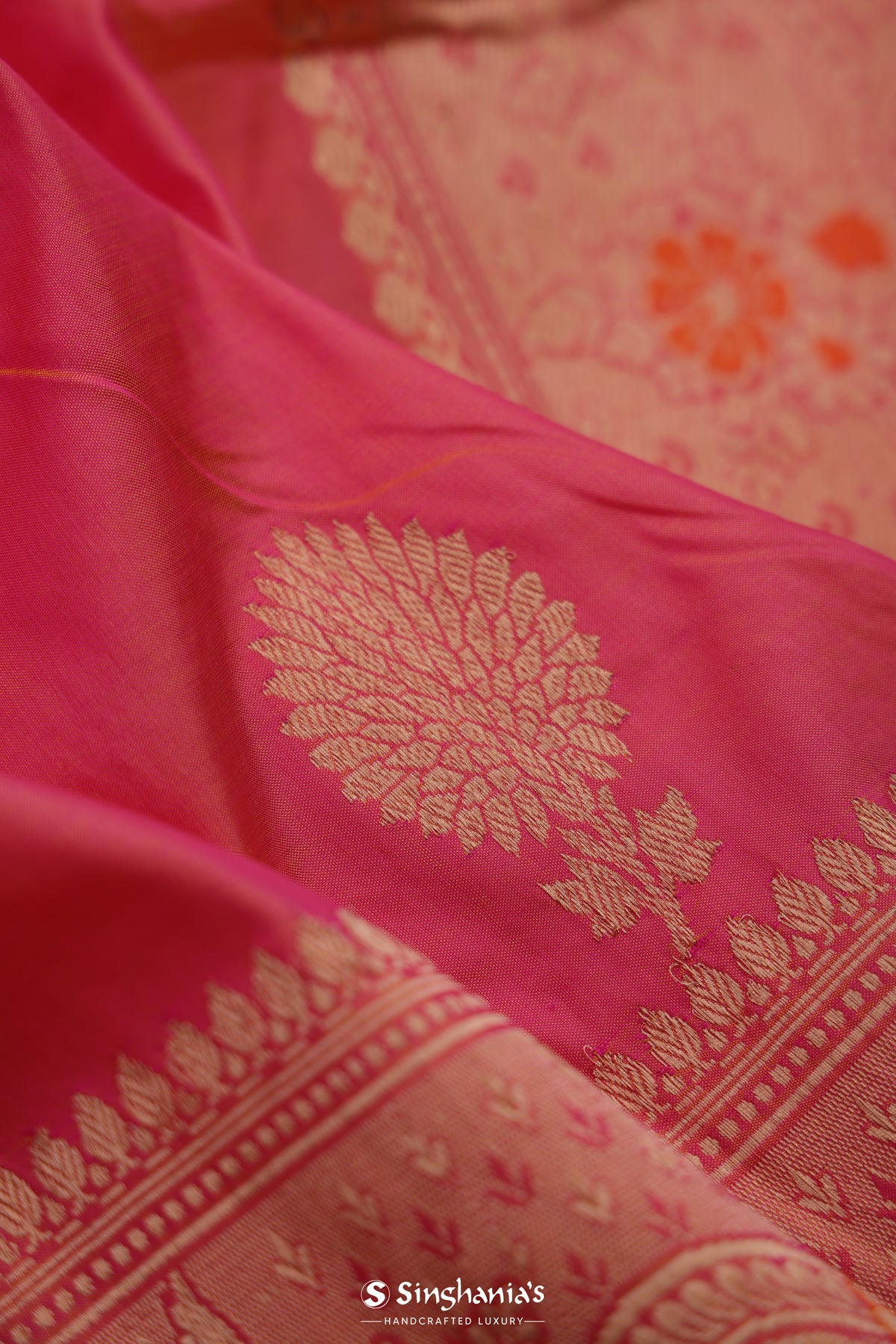 Debian Red Banarasi Silk Saree With Floral Buttas Design