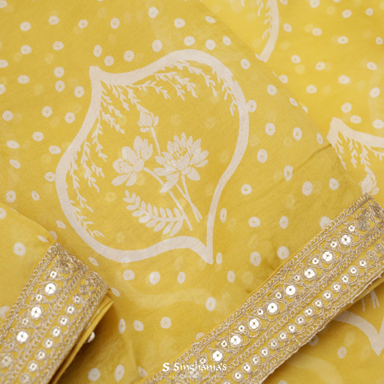 Royal Yellow Designer Organza Saree With Bandhani Pattern