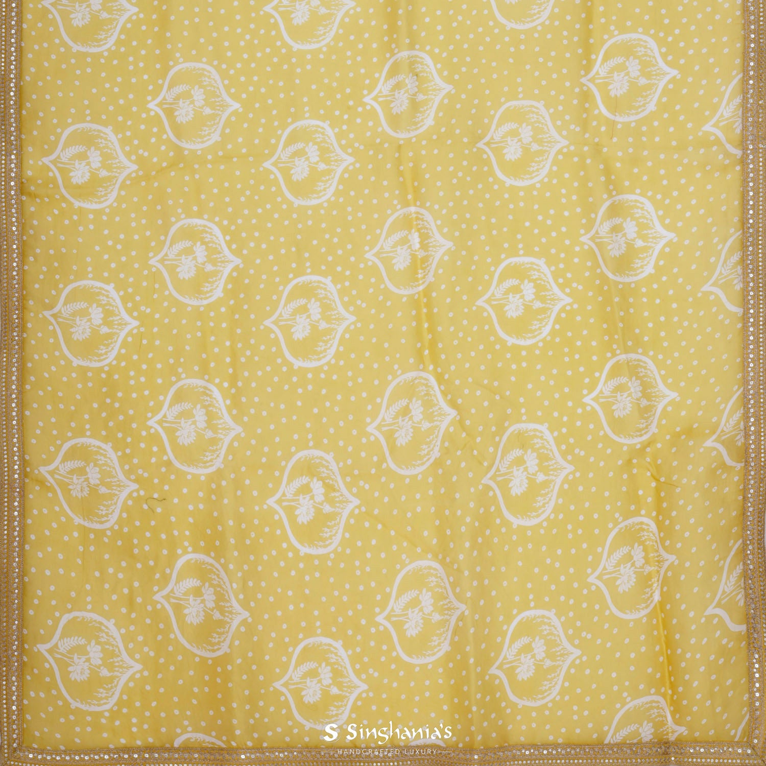 Royal Yellow Designer Organza Saree With Bandhani Pattern