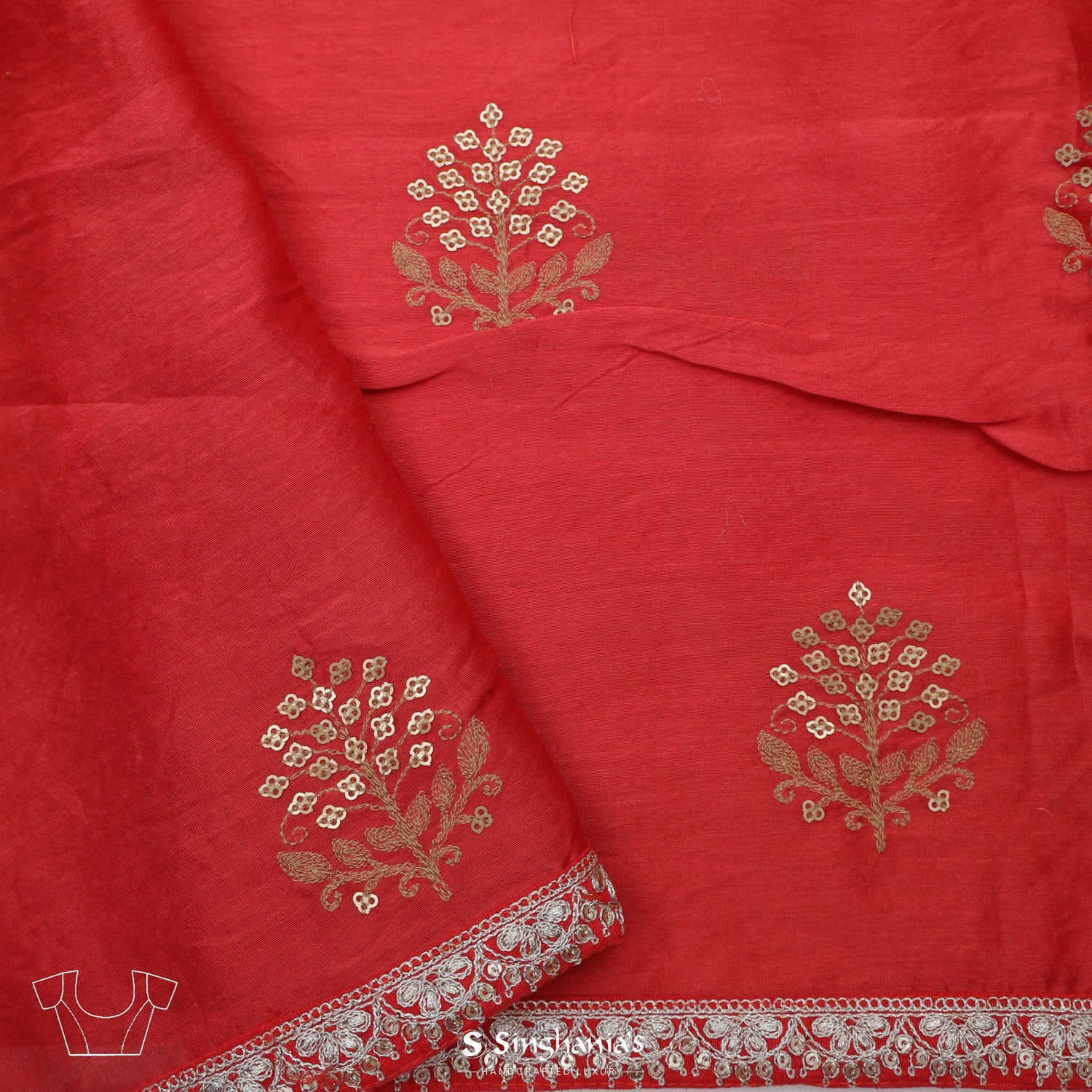 Reddish Orange Organza Saree With Bandhani Pattern