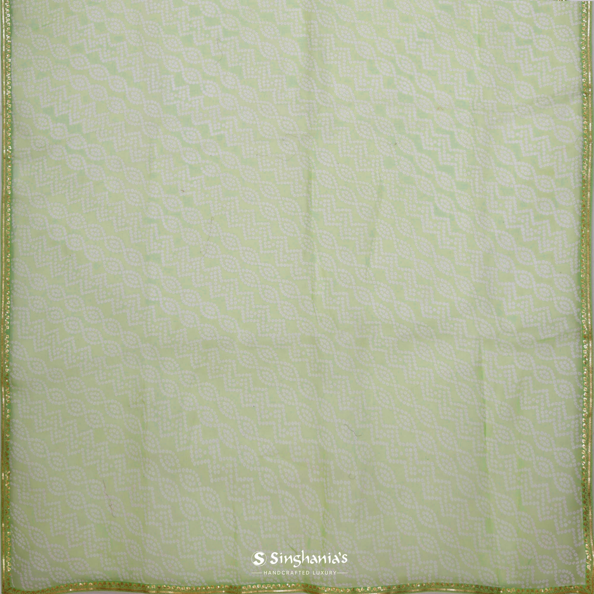 Apple Green Printed Bandhani Organza Saree With Abstract Pattern