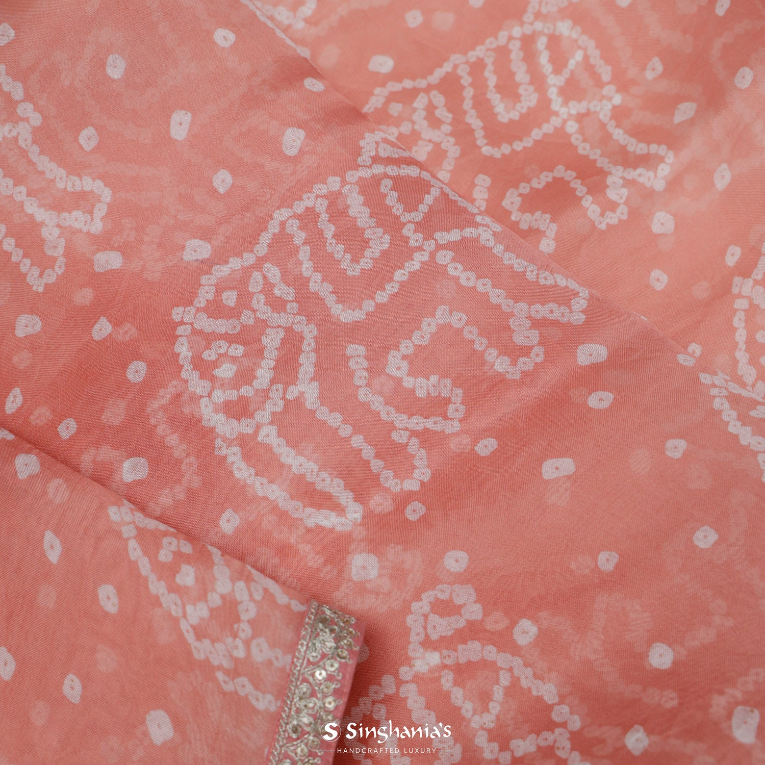 New York Pink Organza Saree With Bandhani Pattern