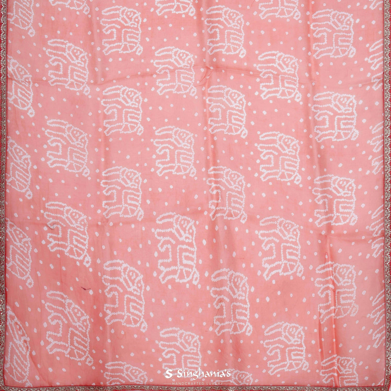 New York Pink Organza Saree With Bandhani Pattern