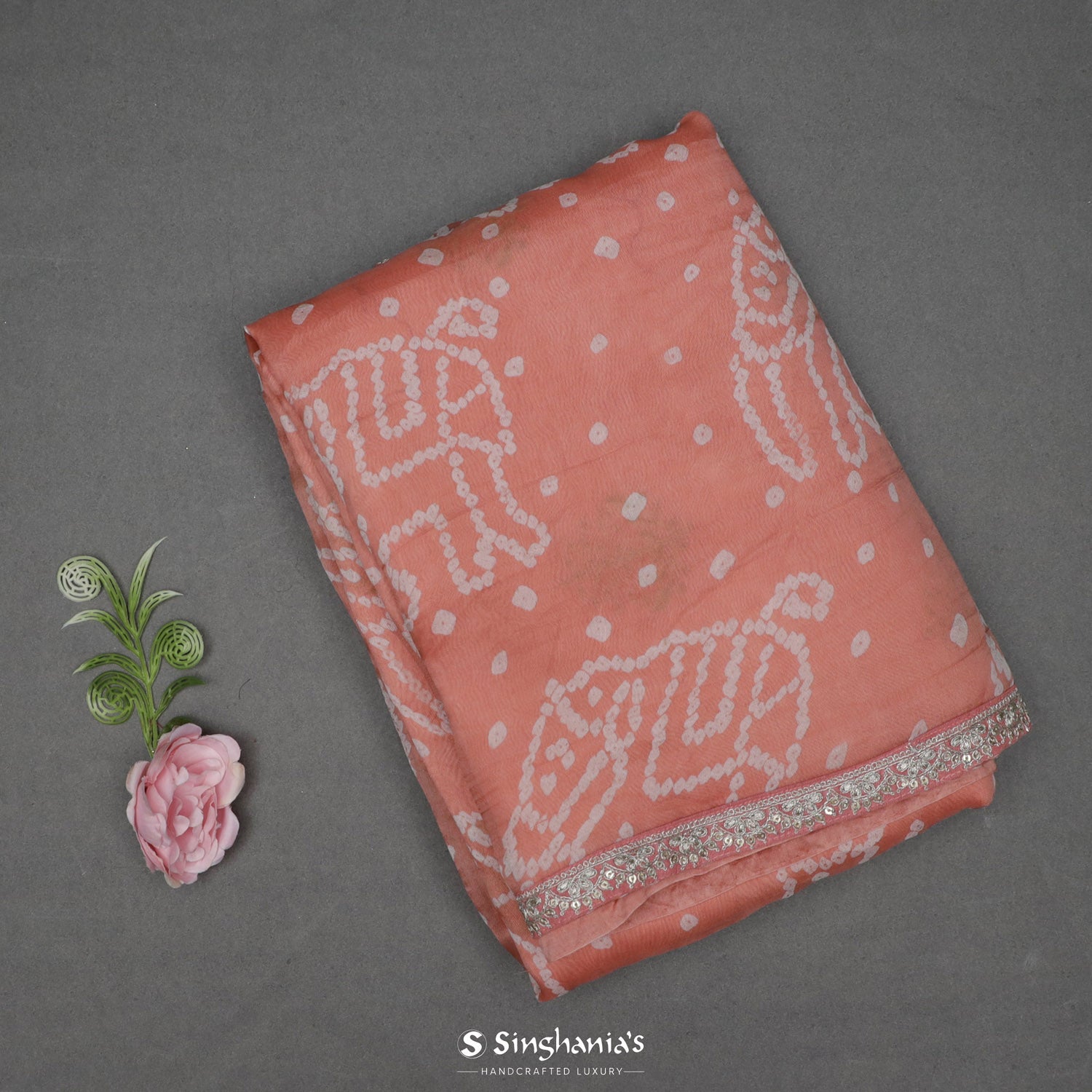 New York Pink Organza Saree With Bandhani Pattern