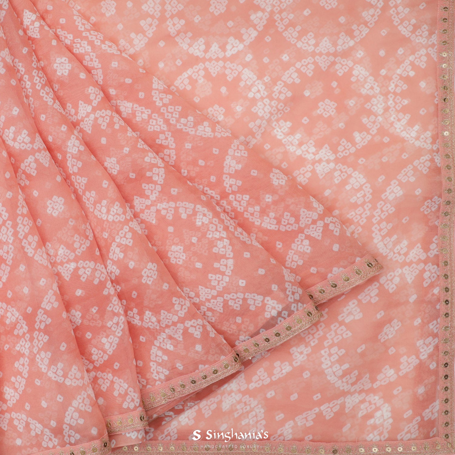 New York Pink Organza Saree With Bandhan Pattern