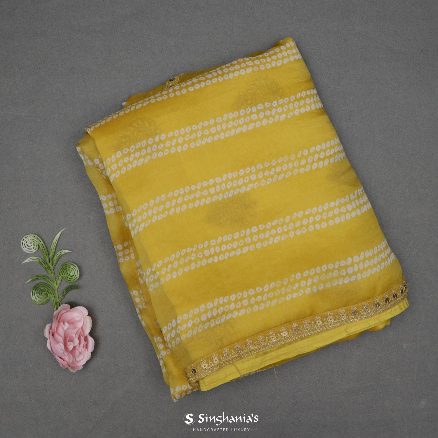 Royal Yellow Designer Organza Saree With Bandhani Pattern