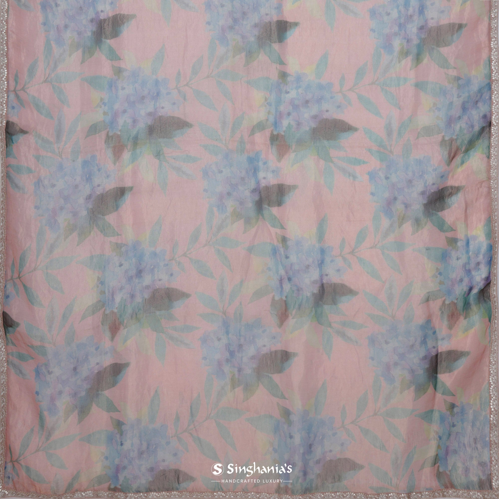Careys Pink Printed Tissue Saree With Floral Pattern