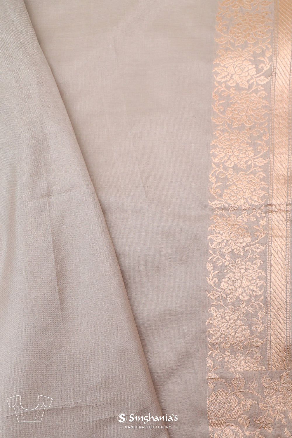 Platinum Grey Banarasi Silk Saree With Floral Butti