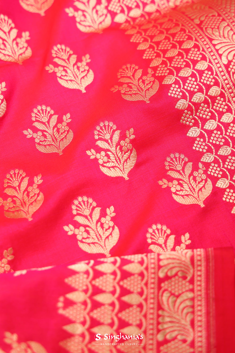 Rani Pink Banarasi Silk Saree With Gold Zari Butti