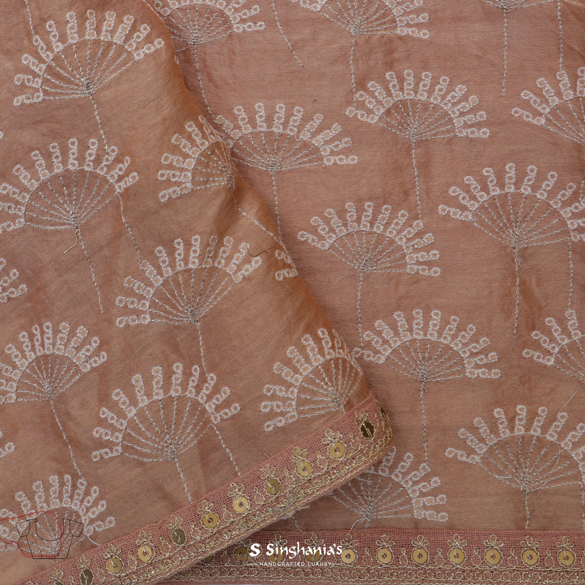 Alexandra Peach Printed Bandhani Organza Saree With Abstract Pattern