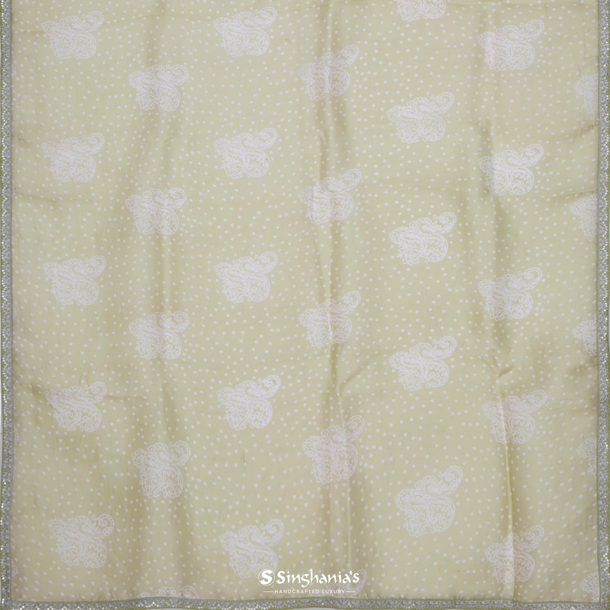 Beige Yellow Printed Organza Saree With Paisley Pattern