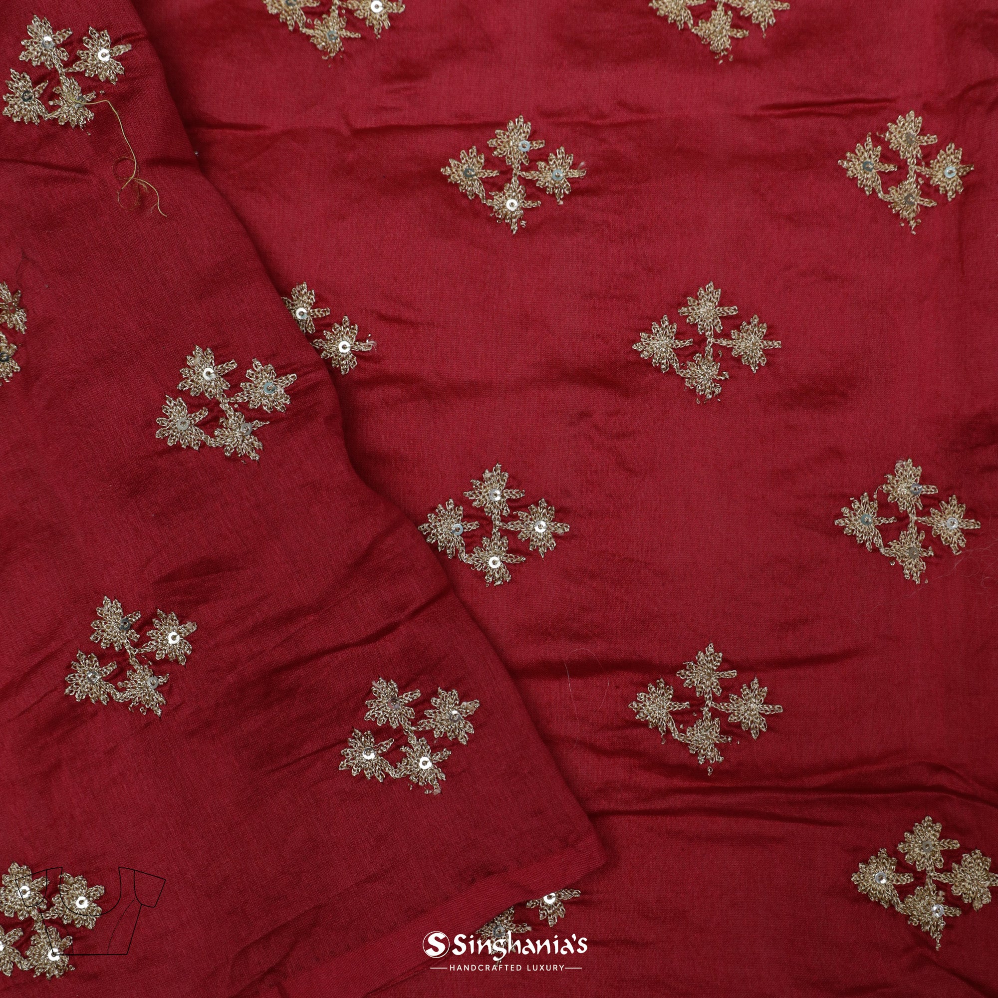 Sanguine Red Printed Matka Saree With Floral Pattern