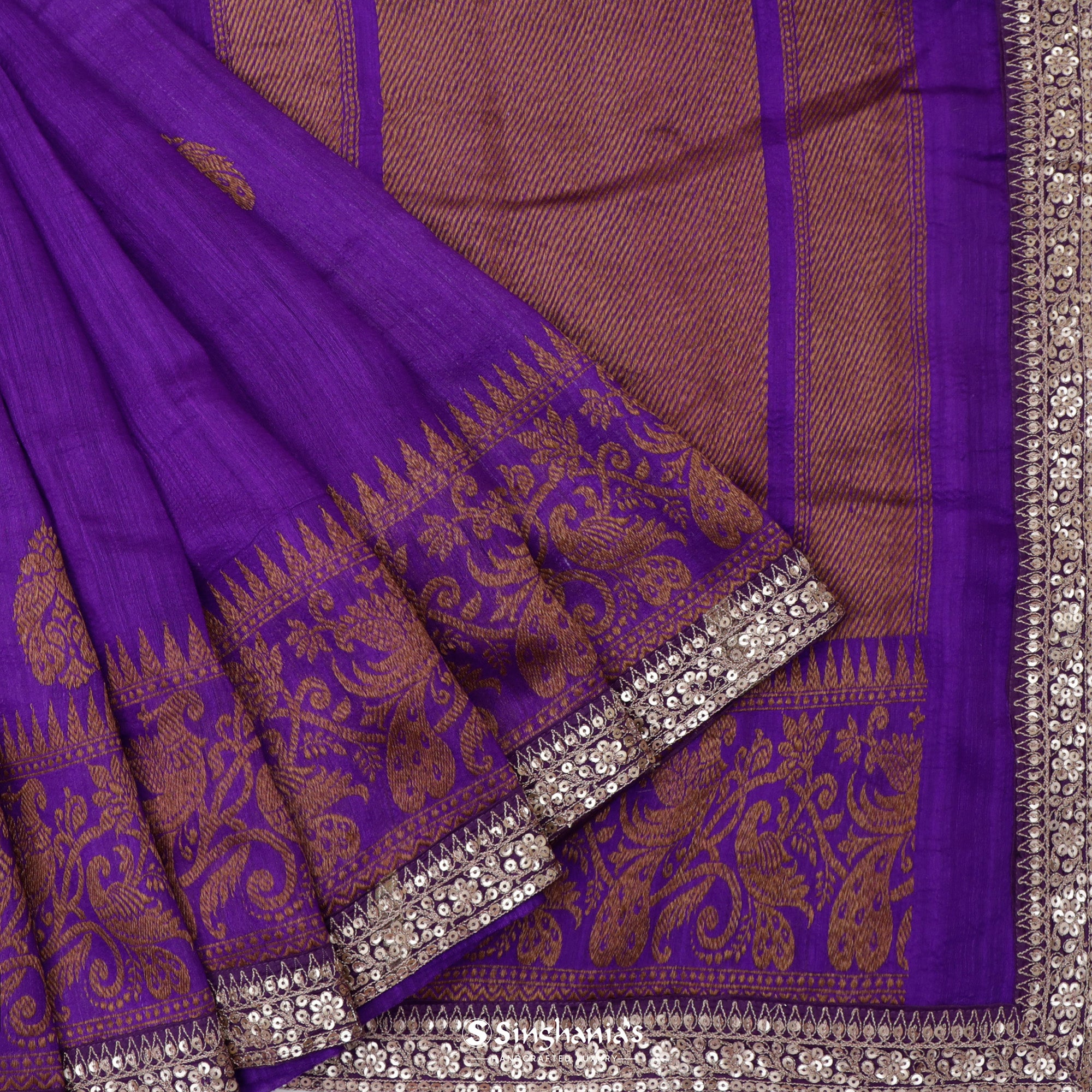Grape Violet Matka Saree With Floral Weaving