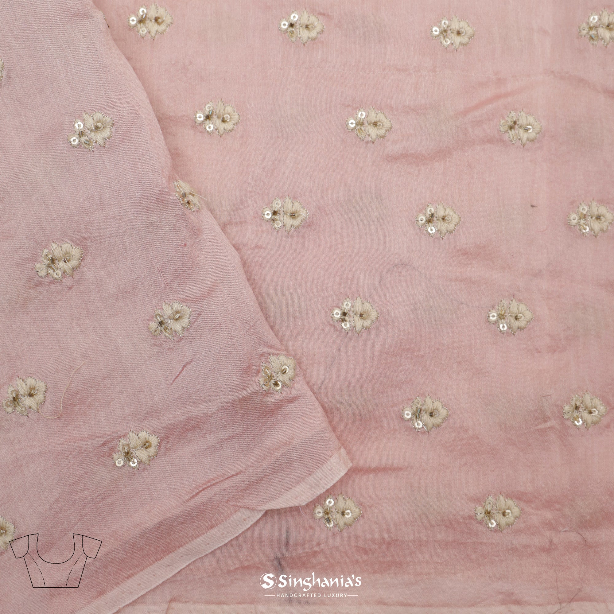 Misty Rose Pink Printed Organza Saree With Floral Pattern