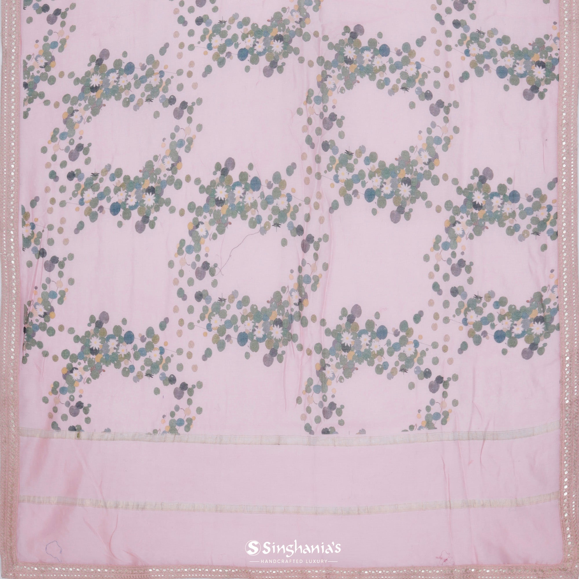 Misty Rose Pink Printed Organza Saree With Floral Pattern