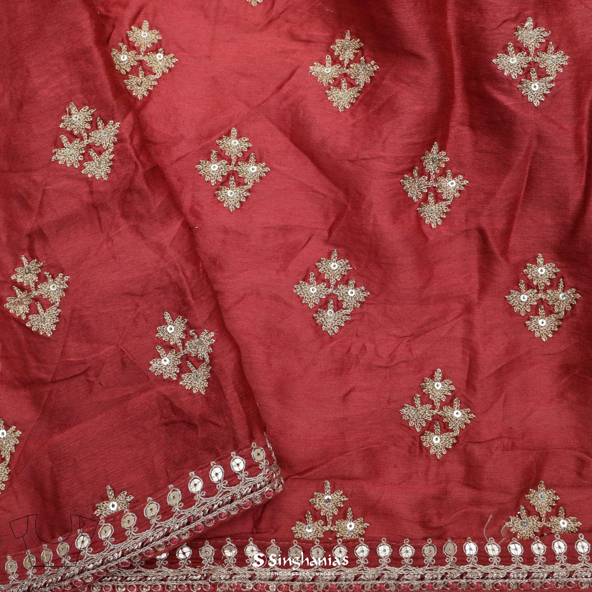 Bills Red Printed Organza Saree With Floral Pattern