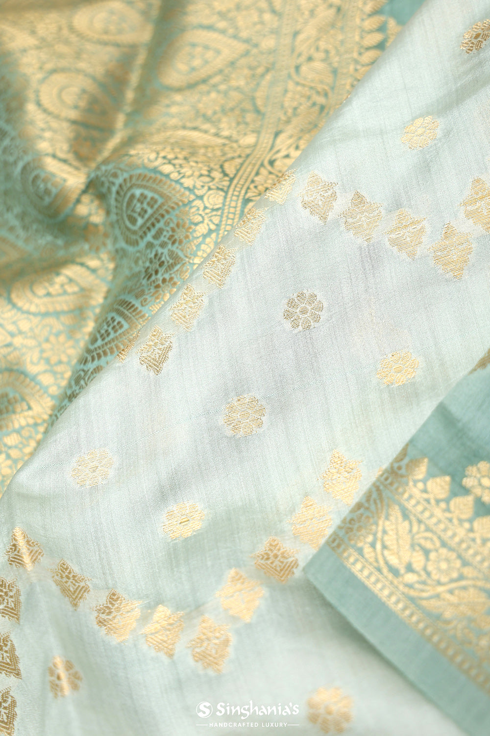 Middle Blue Green Chiniya Banarasi Silk Saree