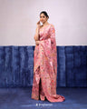 Baby Pink Banarasi Silk Saree With Floral, Fauna & Human Figures