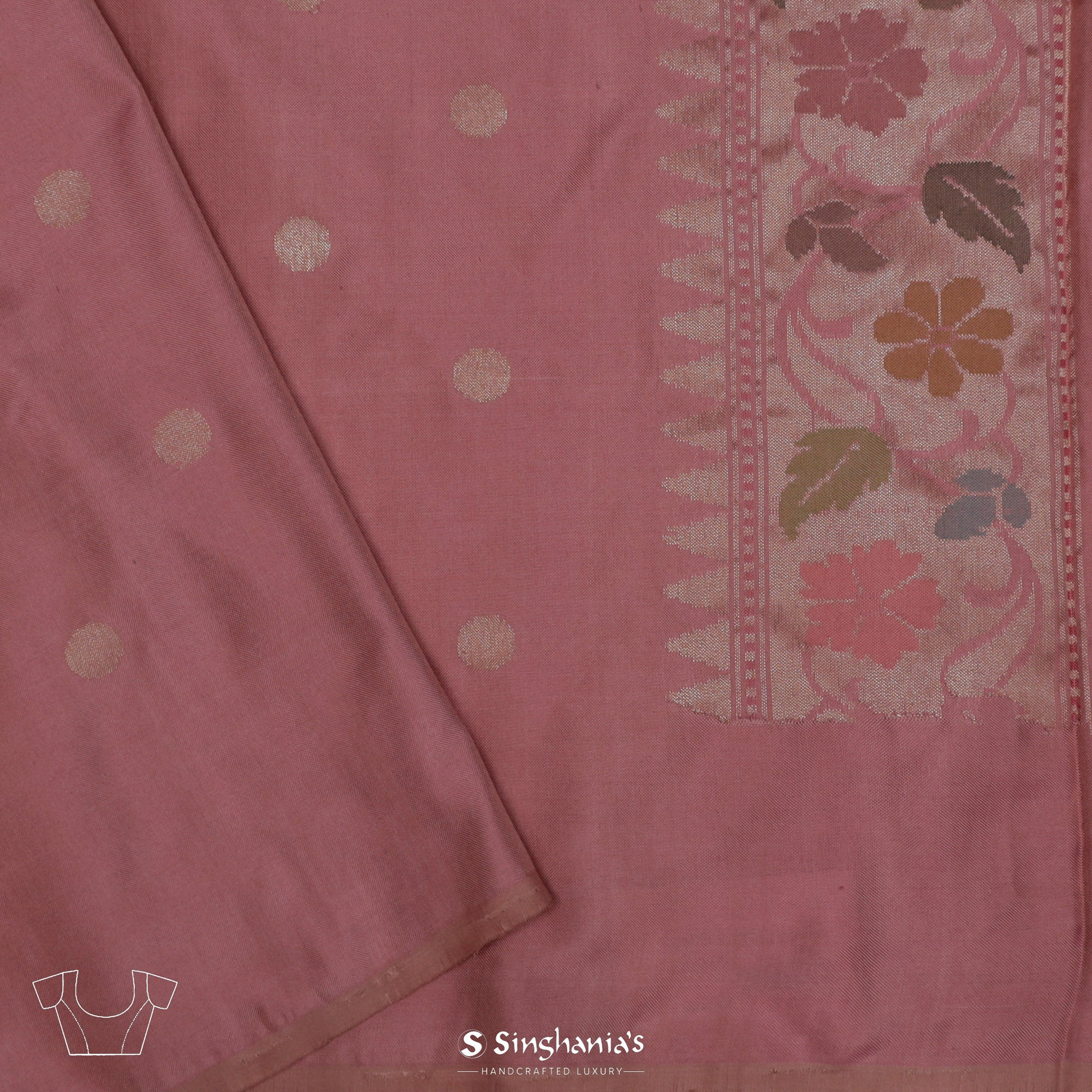 Baby Pink Banarasi Silk Saree With Floral, Fauna & Human Figures