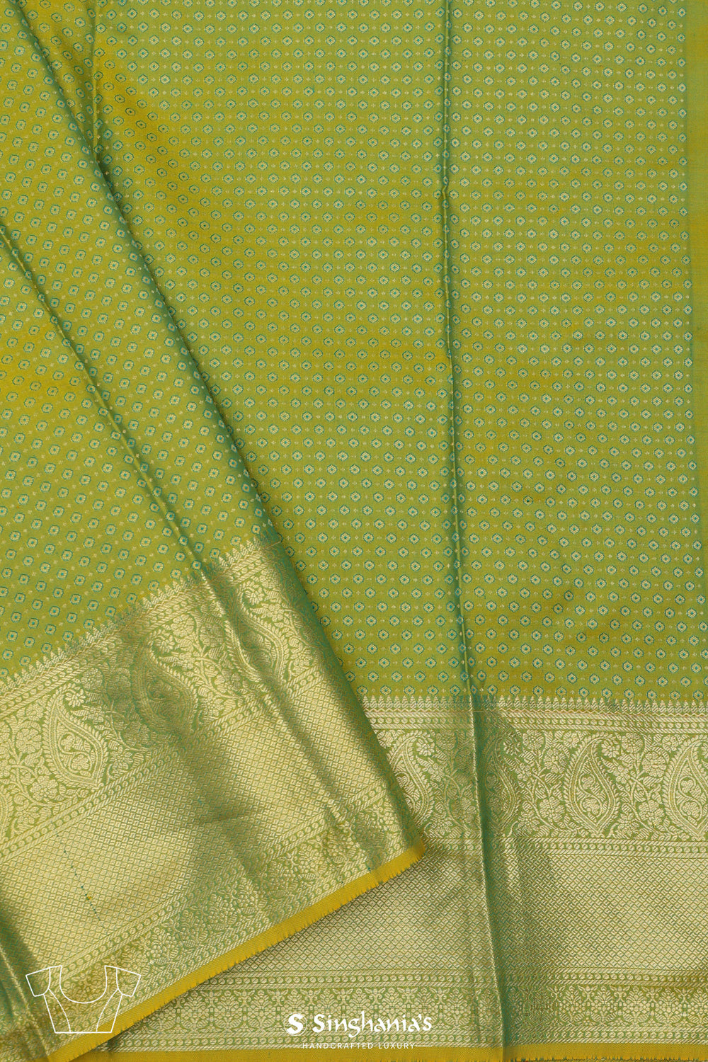 Apple Green Floral Kanjivaram Silk Saree