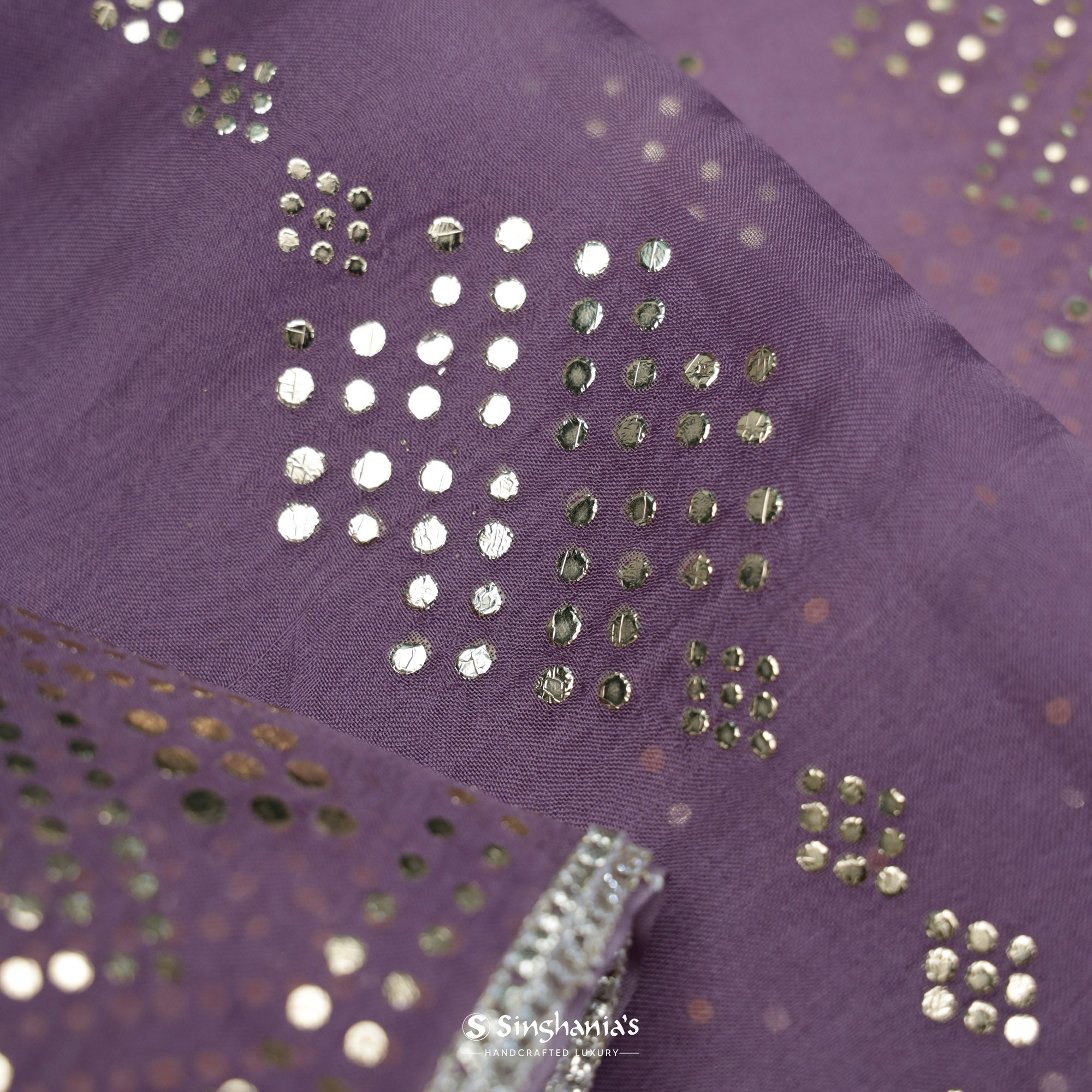 Faded Purple Organza Saree With Mukaish Embroidery