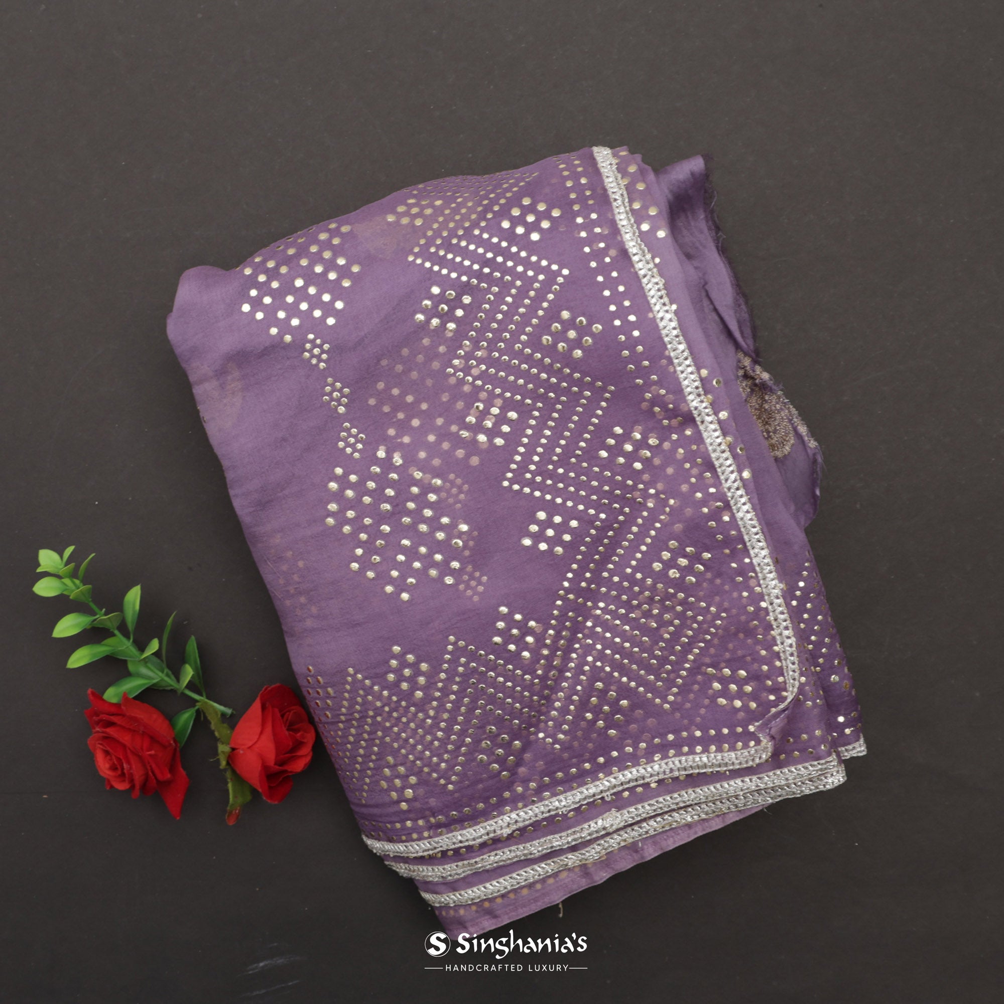 Faded Purple Organza Saree With Mukaish Embroidery