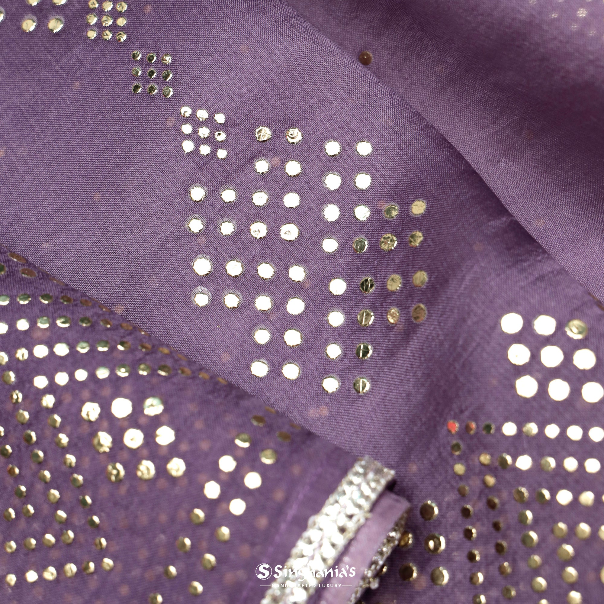 Carolina Plum Purple Printed Organza Saree With Mukaish Pattern