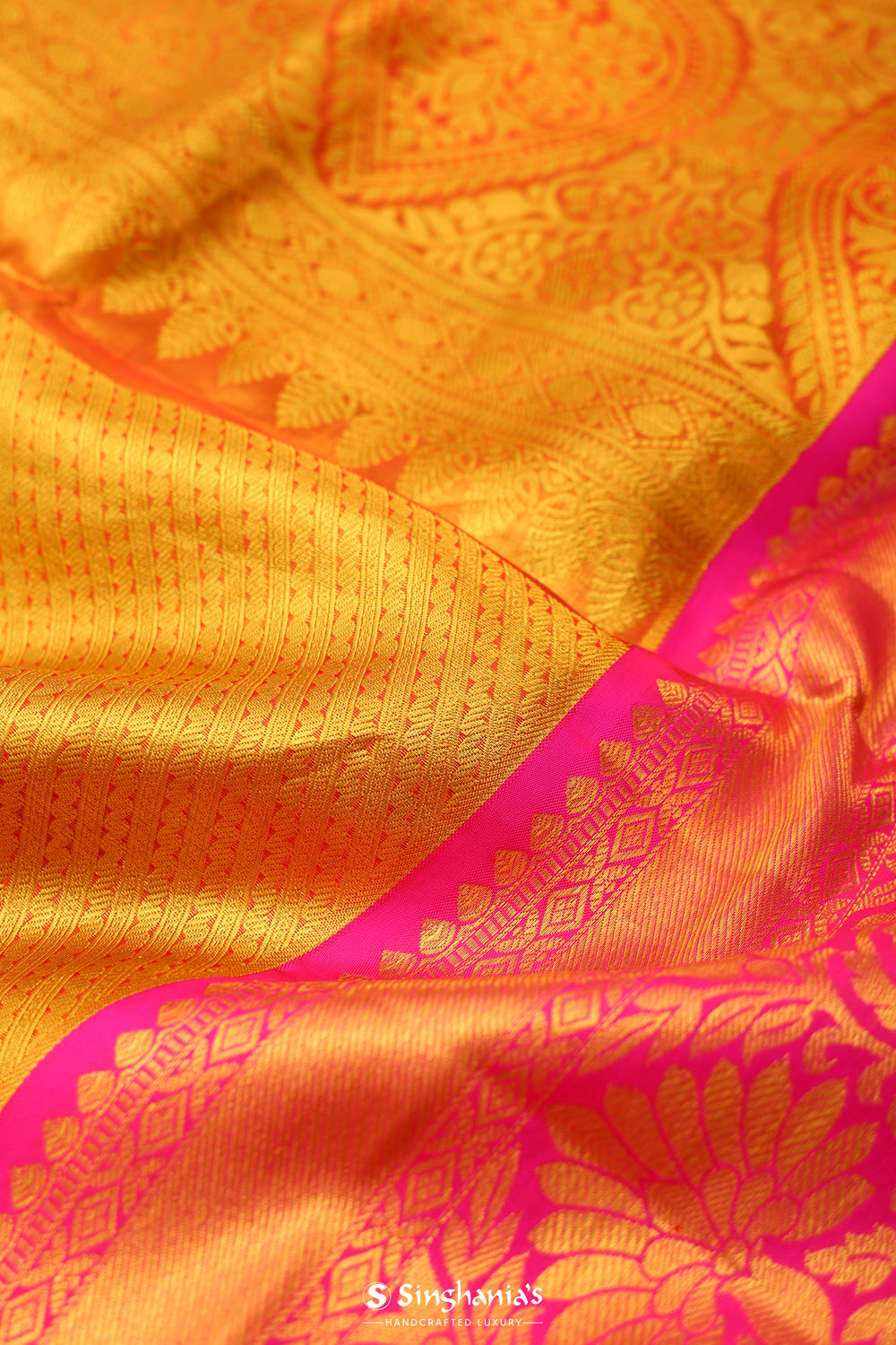 Golden Pink Tissue Kanjivaram Saree With Contrast Border