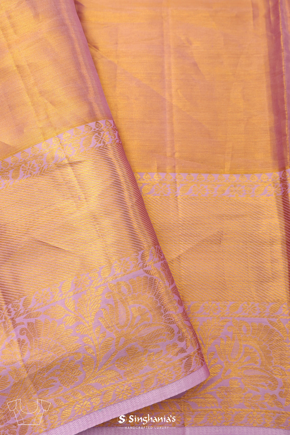 Mauve Gold Tissue Kanjivaram Saree With Floral Paisley Weave