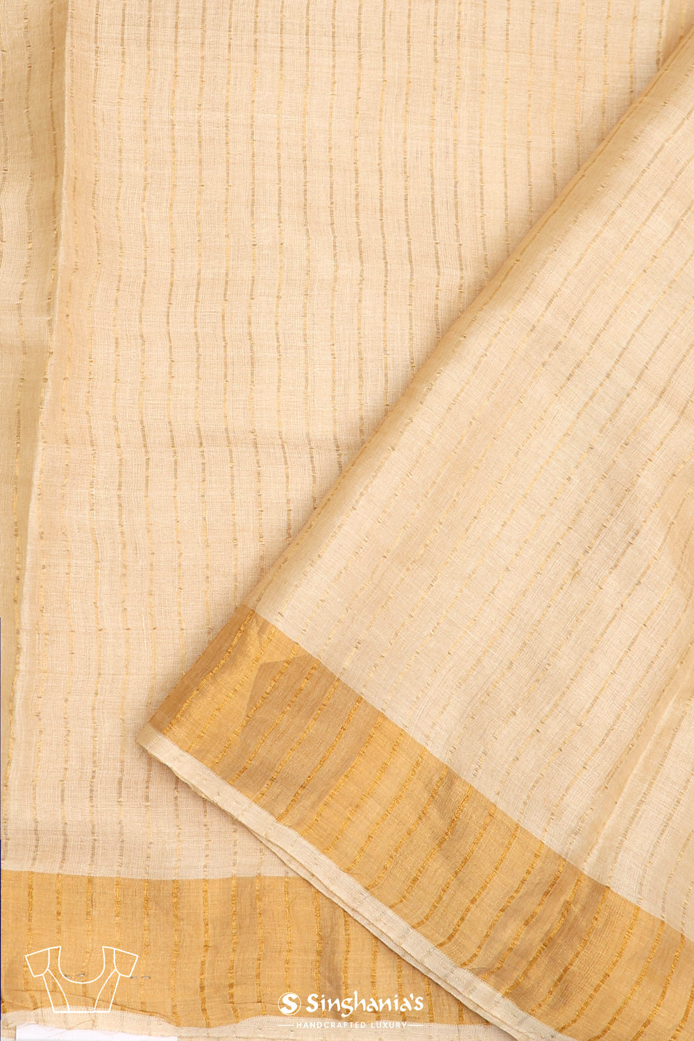 Champagne Beige Printed Floral Tussar Silk Saree