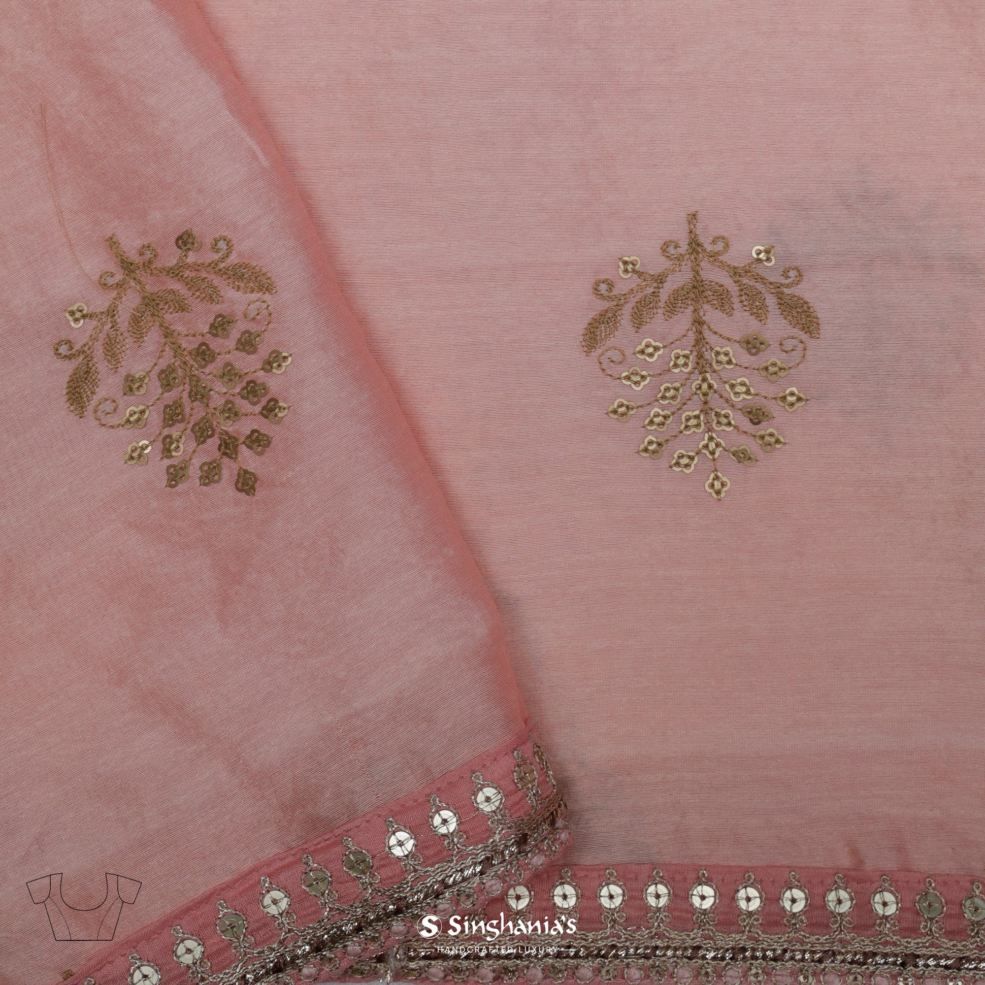 Coral Pink Printed Bandhani Kota Silk Saree With Abstract Pattern