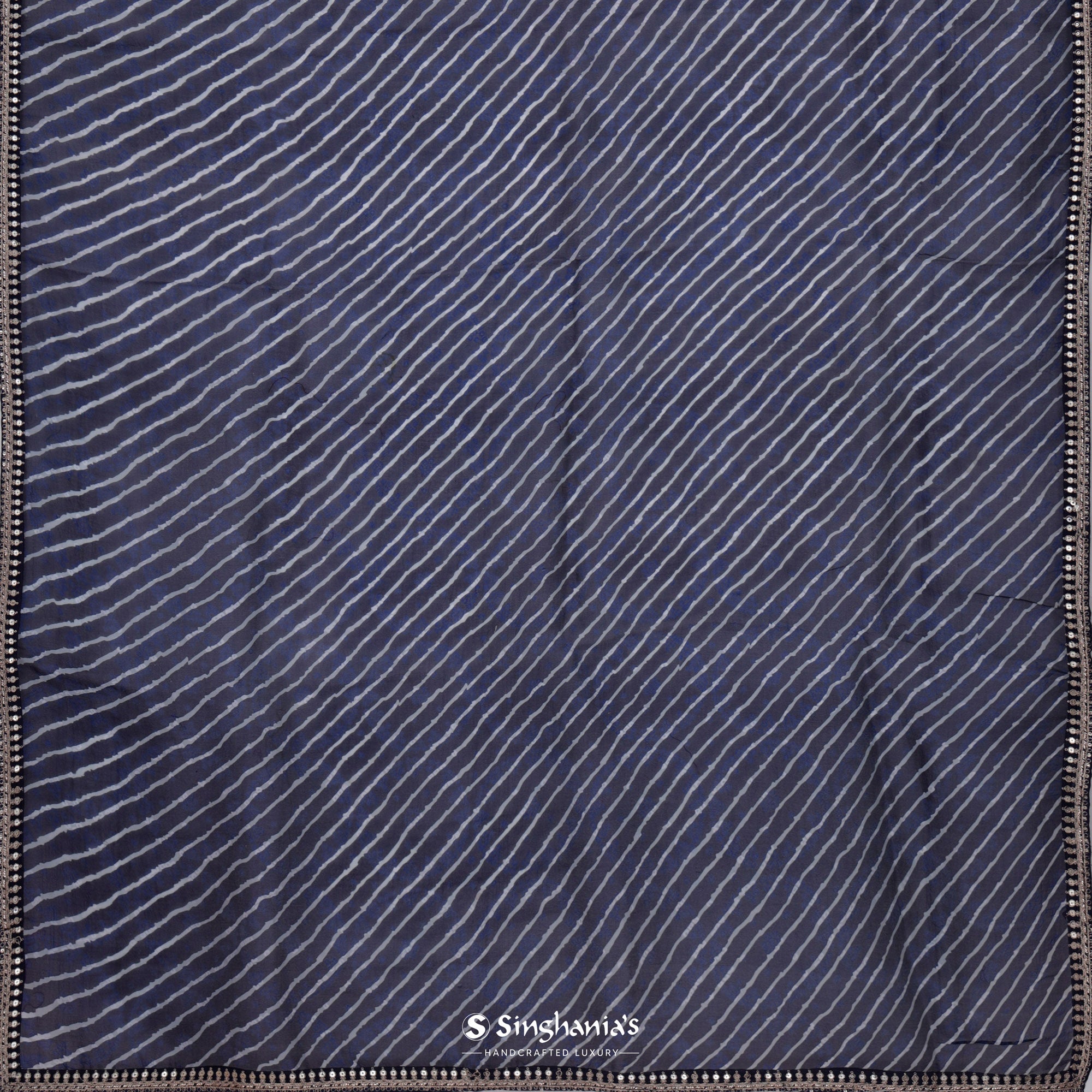 Indigo Blue Printed Organza Saree With Bandhani And Leheriya Pattern