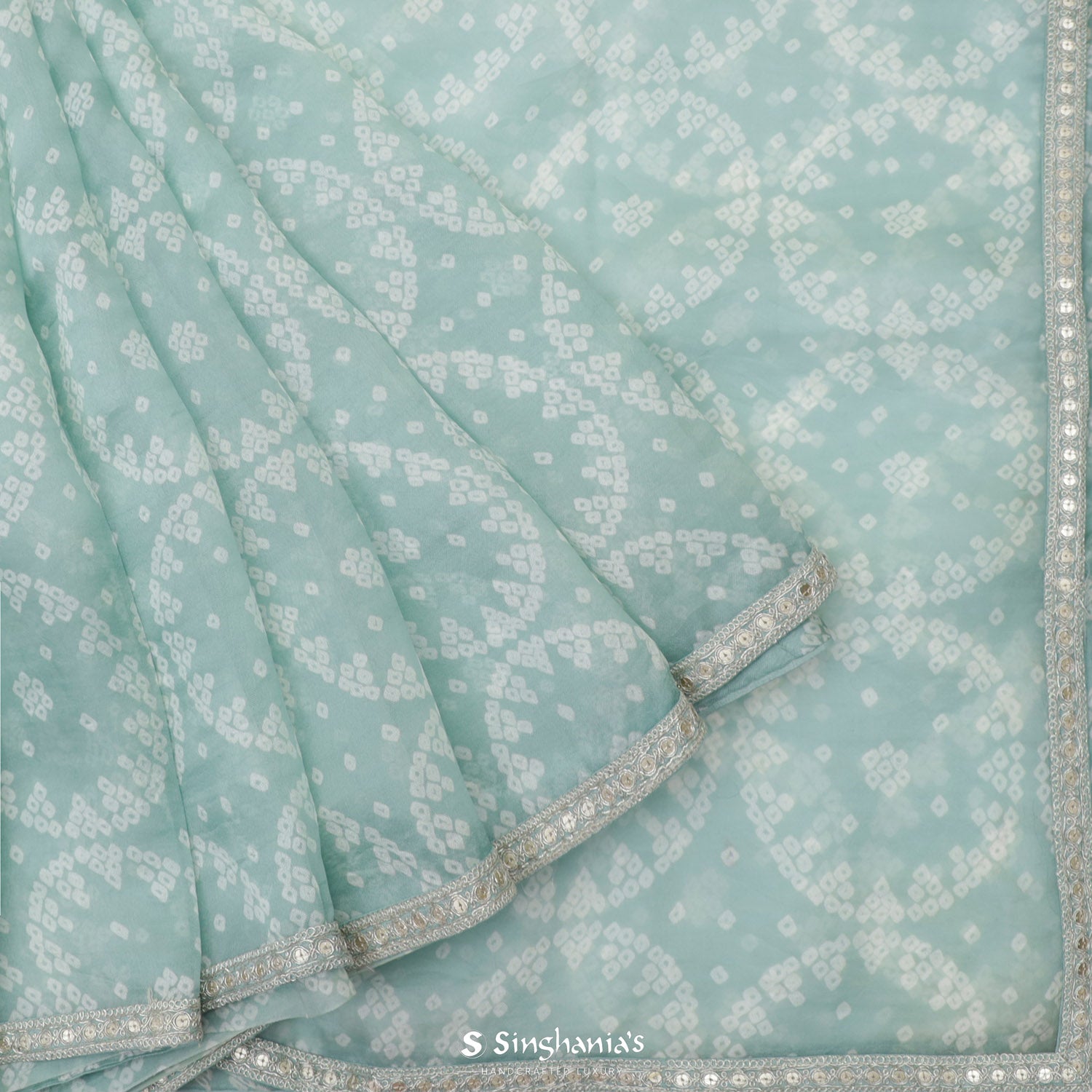 Sky Blue Organza Saree With Bandhani Pattern