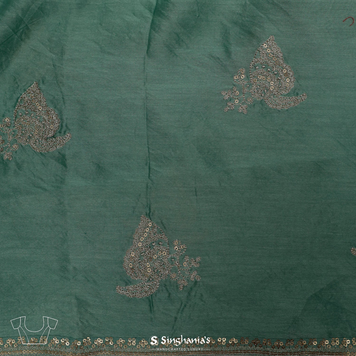 Bluish Green Organza Saree With Bandhani Pattern