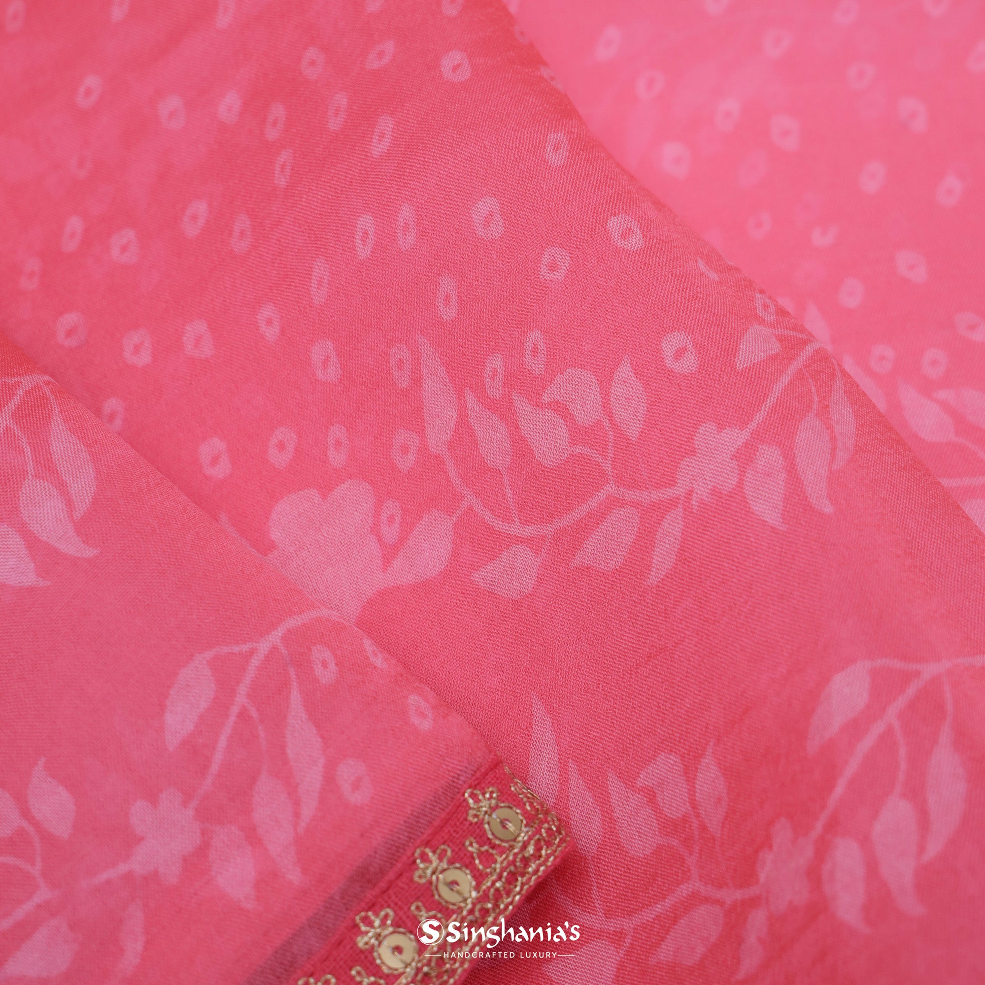 Flamingo Pink Organza Saree With Floral Print