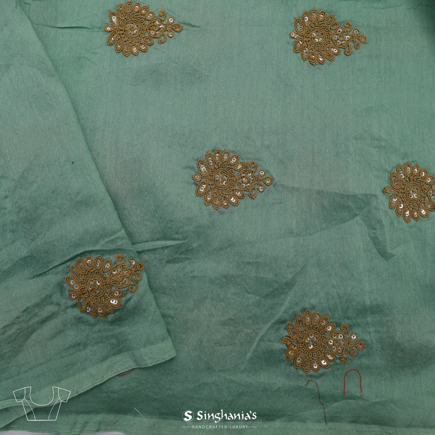 Morning Blue Organza Saree With Bandhani Embroidery