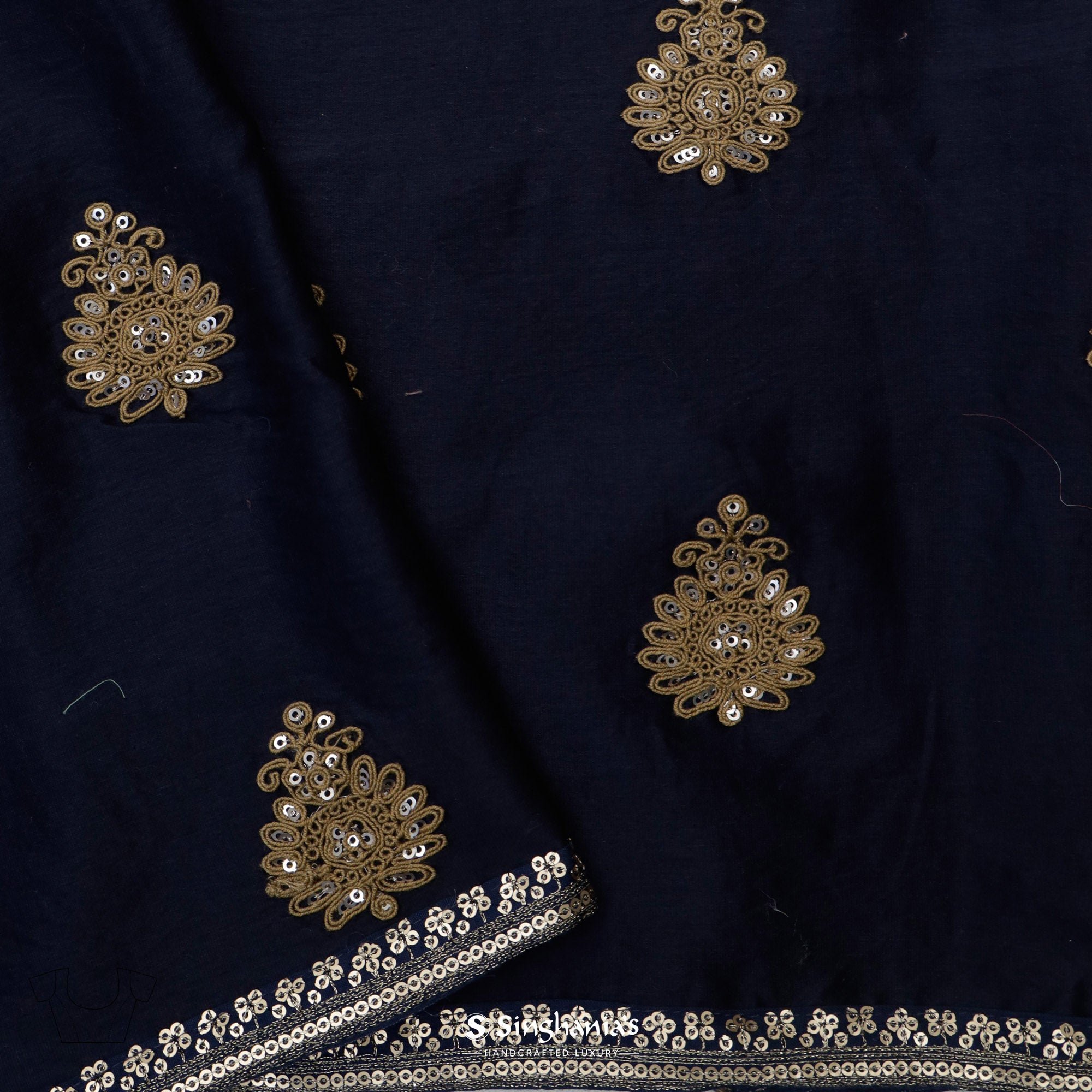 Dark Blue Printed Organza Saree With Bandhani And Leheriya Pattern