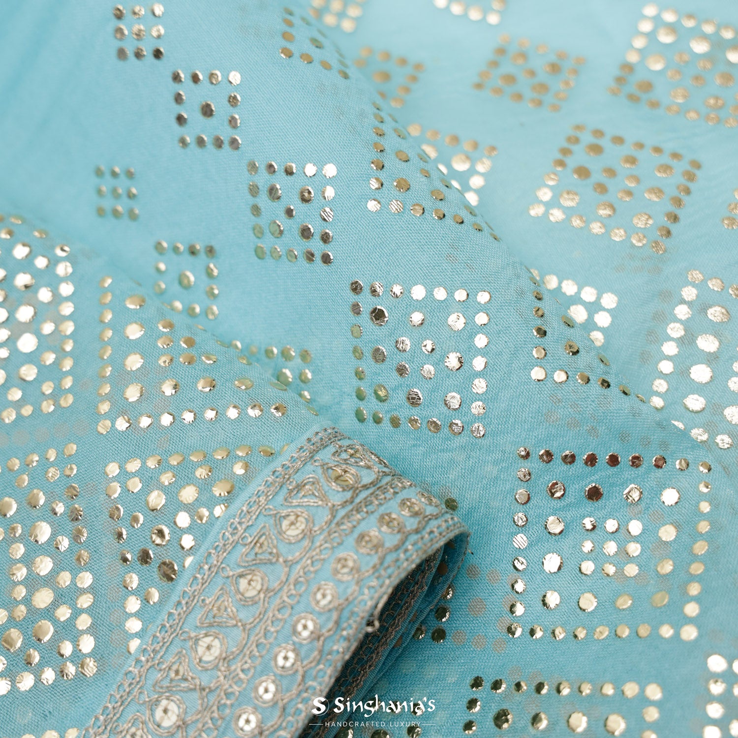 Baby Blue Organza Saree With Mukaish Pattern