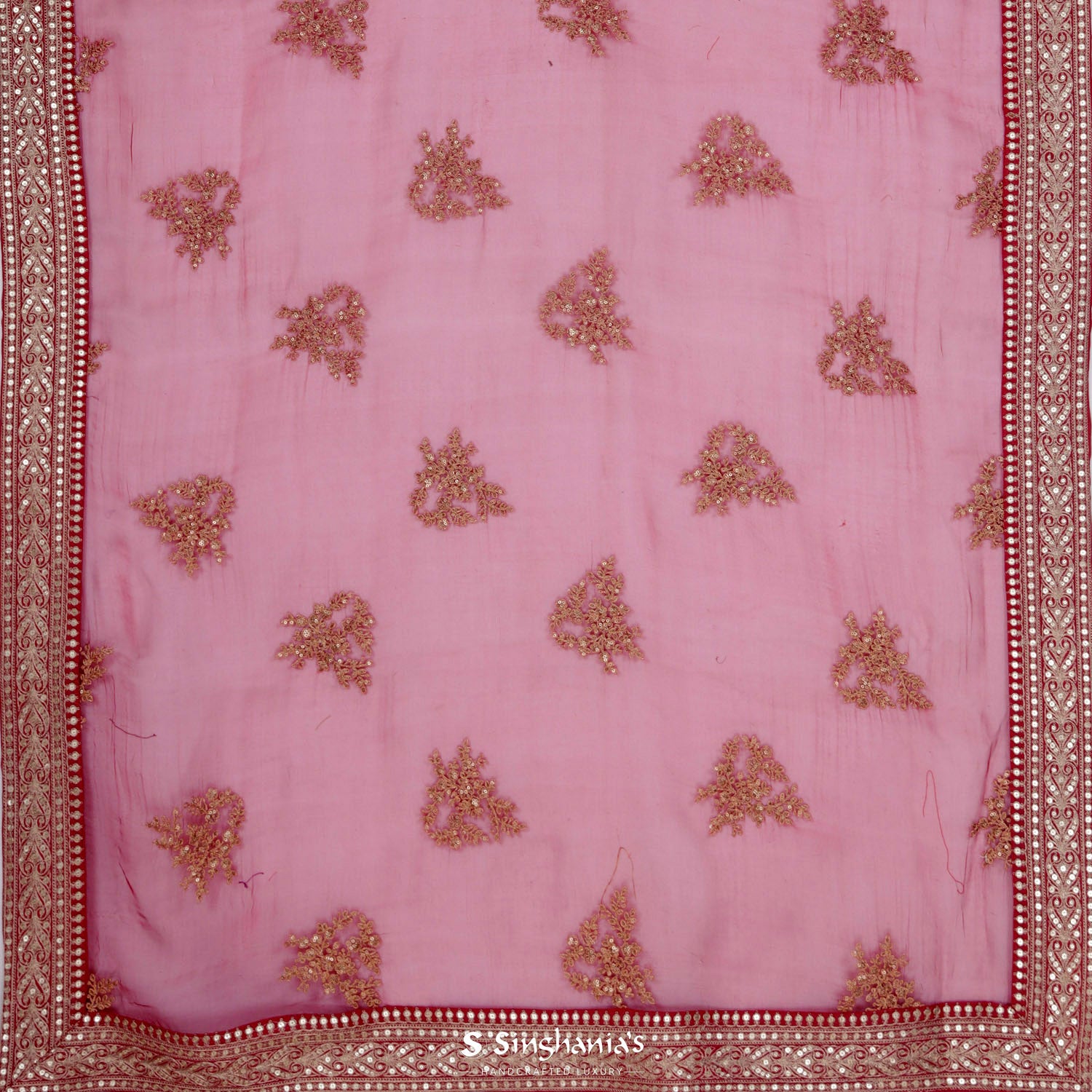 Penn Red Organza Saree With Floral Butti Pattern
