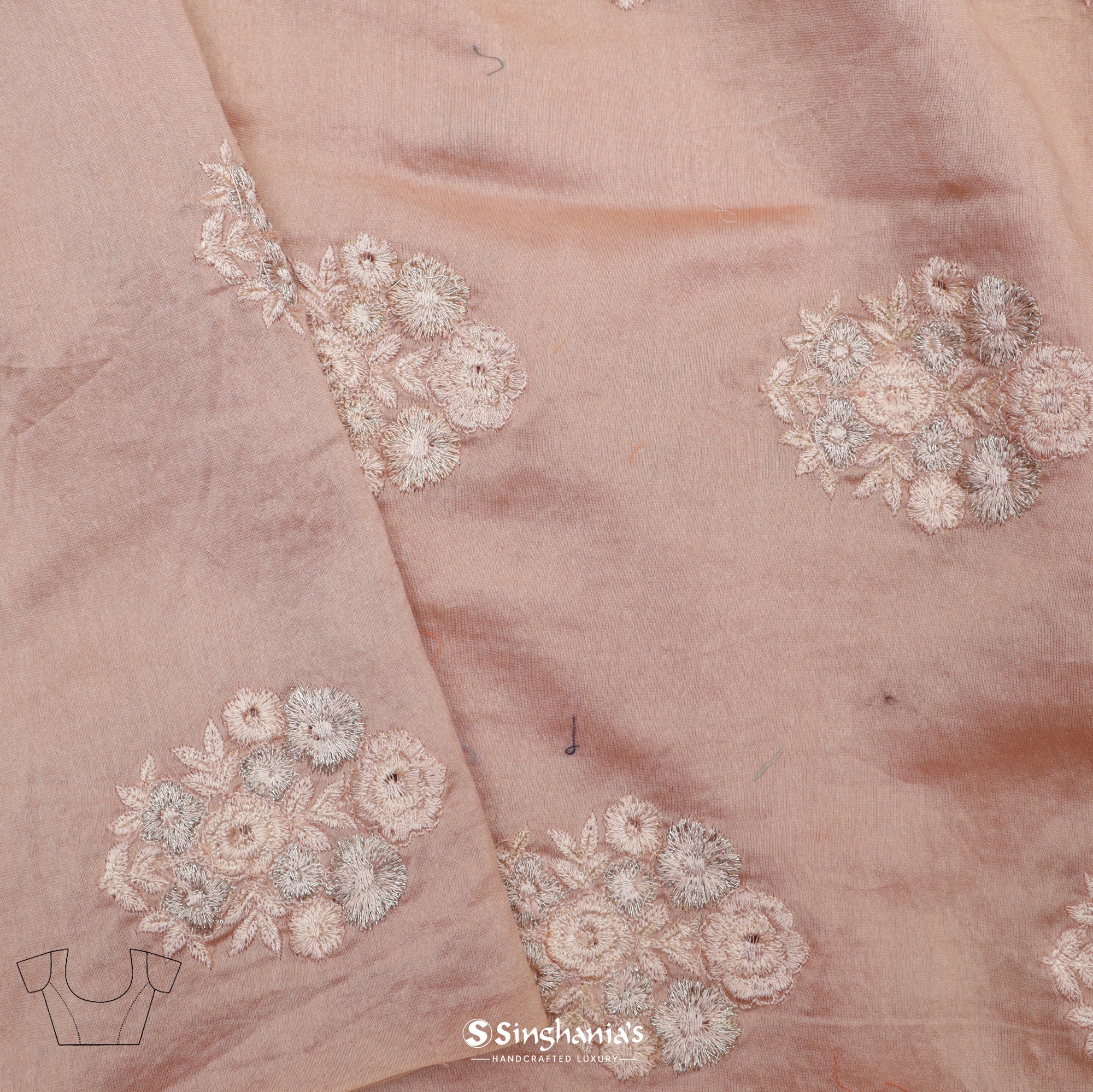 Heather Peach Organza Saree With Embroidery